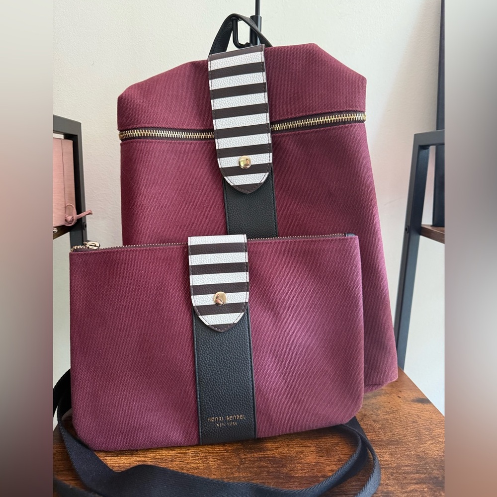 Henri Bendel Burgundy and Black Backpack Set